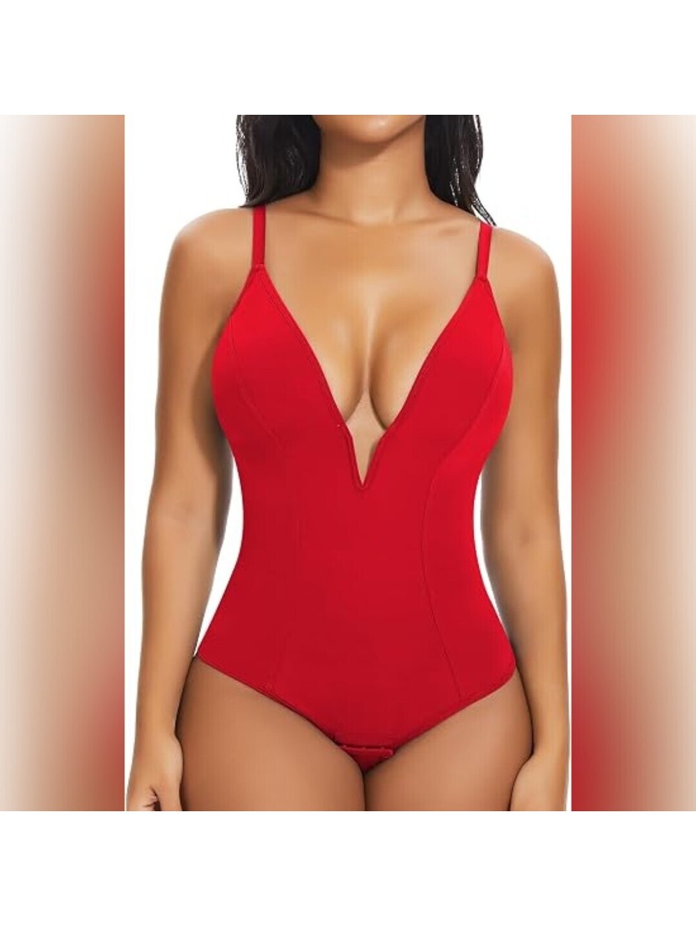 NWOT SHAPERIN Tummy Control Deep V Neck Plunge Thong Bodysuit Shapewear, XL